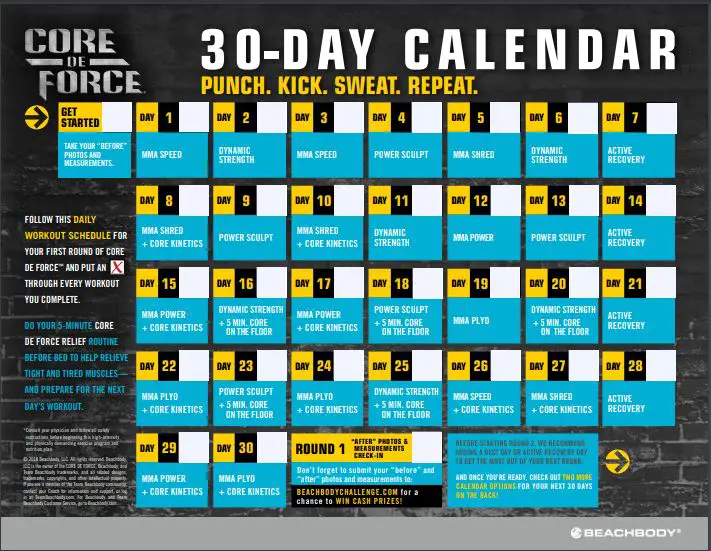 Core De Force Calendar & Workout Schedule Healthy For Better