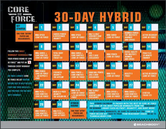 Core De Force Calendar & Workout Schedule Healthy For Better