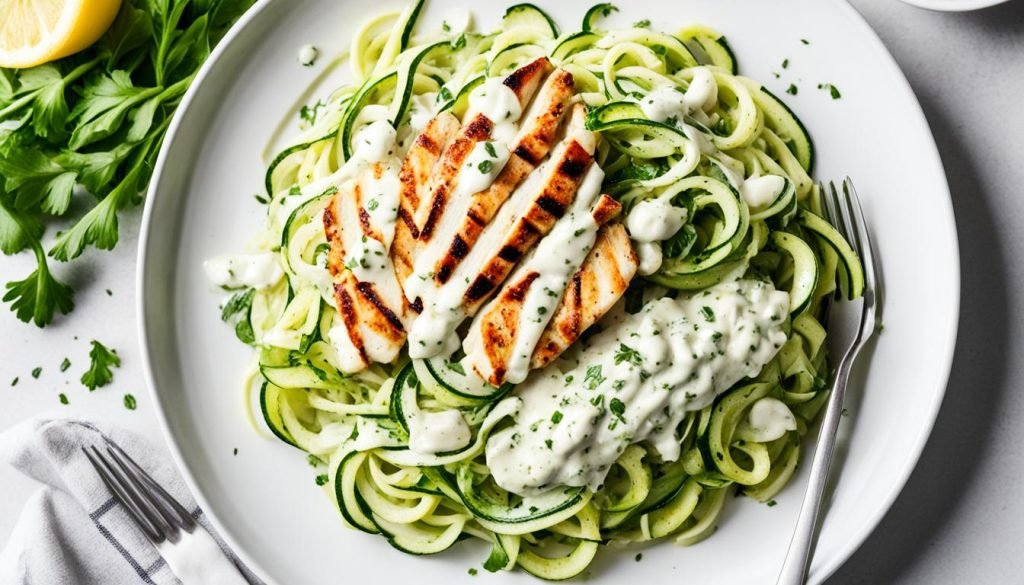 chicken alfredo with zucchini noodles chicken alfredo with zucchini noodles
