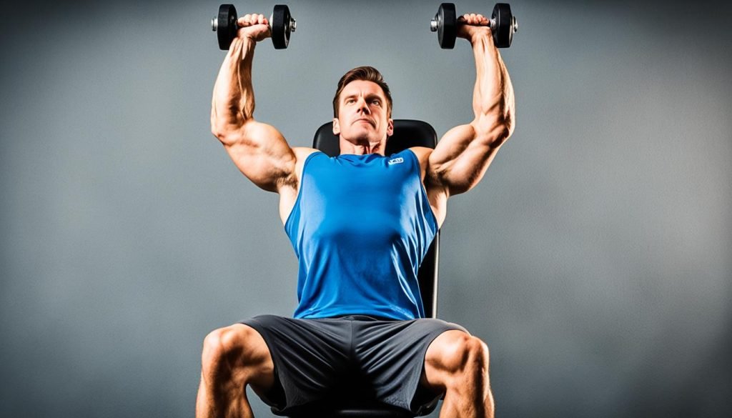 Proper technique for seated military press and shoulder raises. Proper technique for seated military press and shoulder raises.